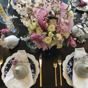 Target Hearth & Hand with Magnolia Bunny Egg Cups w/ Williams Sonoma Plates